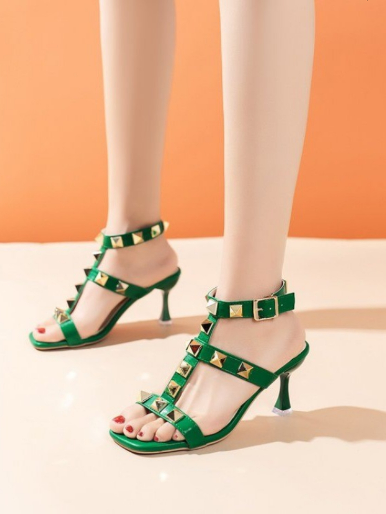 heels High Heels Rivet Women Pumps Party Female 2023 Pointed Toe Sandals Ladies Summer Footwear High-Heeled d9321