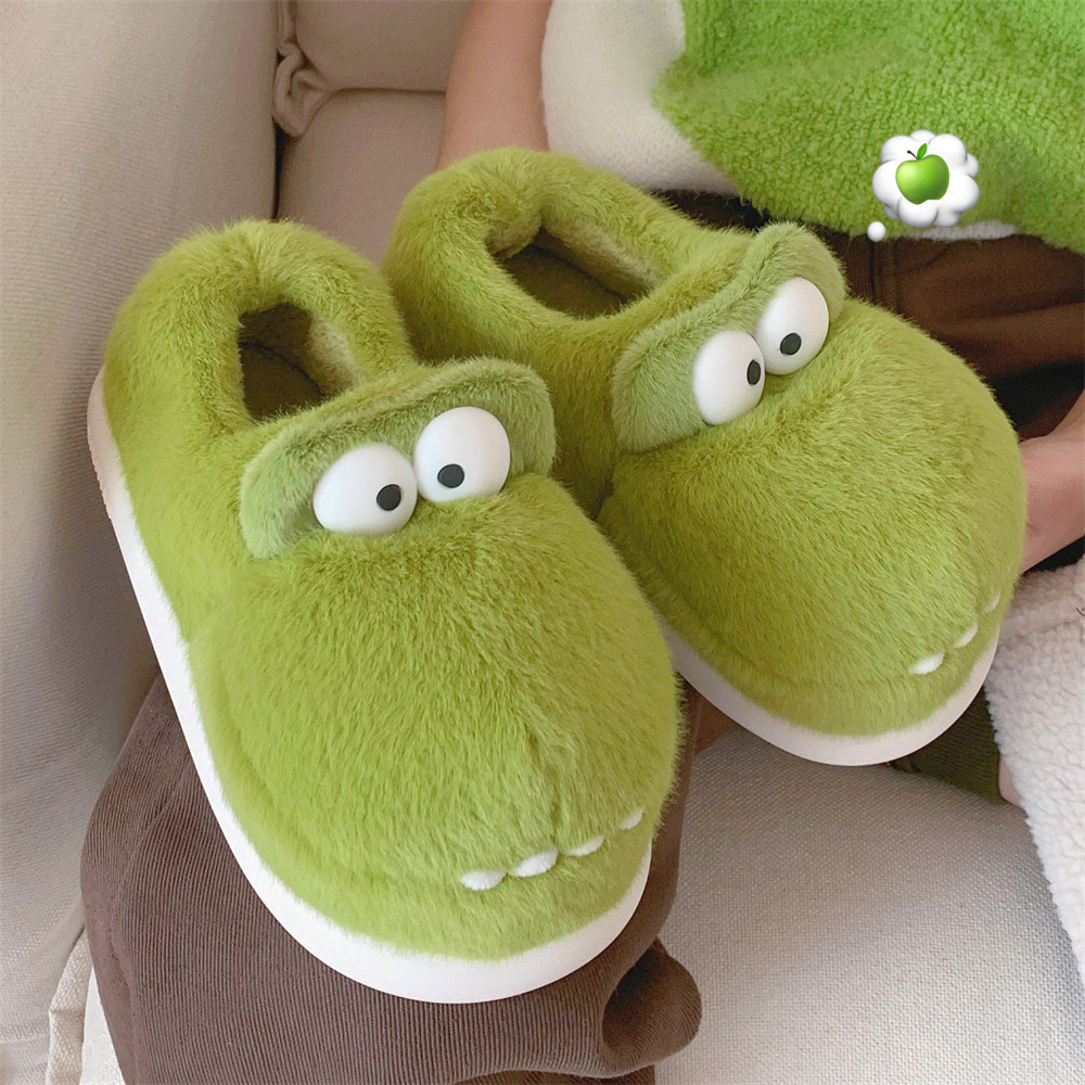 Slipper Fluffy slipper lady plush cartoon crocodile winter sweet home fashion girl home casual fashion platform shoes indoor cotton slippers