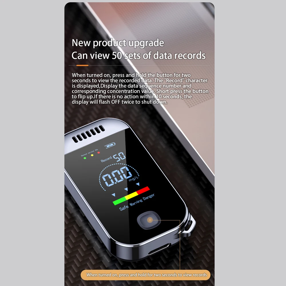 Alcohol Tester High Accuracy Breathalyzer Non-Contacting Alcohol Detector USB Rechargeable with Digital LED Screen Alarm