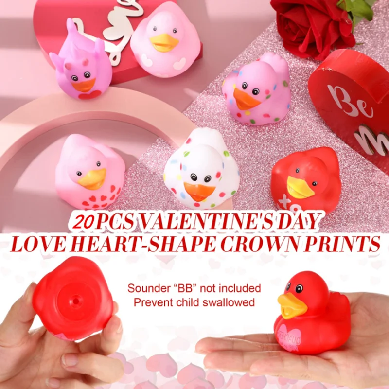 5-30Pcs 2 Inch Valentine Rubber Ducks in Bulk Valentine's Day Pink Red White Purple Small Heart Rubber Ducks for Pool Bathtub