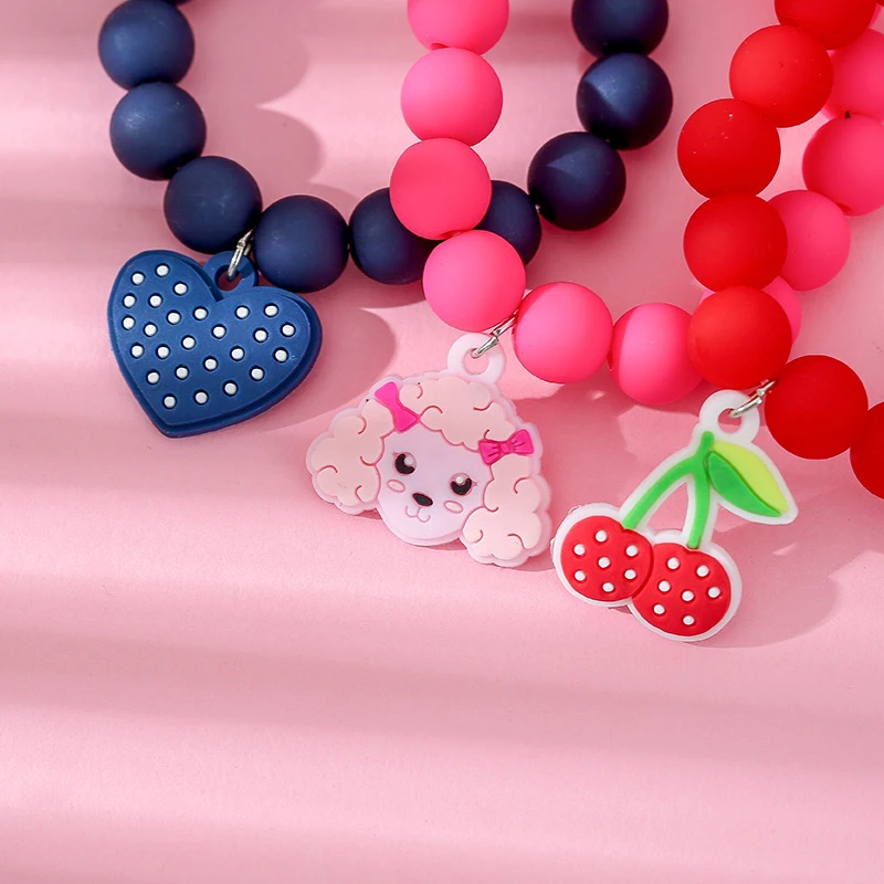 3Pcs/set Cute Kawaii Unicorn Rainbow Charm Stretch Candy Color Beads Bracelet For Teens Girls Bracelets Jewelry Gifts