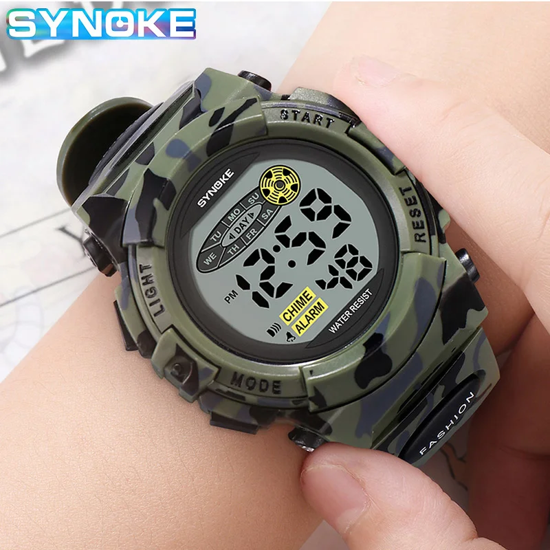 Camouflage Kids Watches Sport Children's Watch Waterproof Colorful Lights SYNOKE Brand Watch