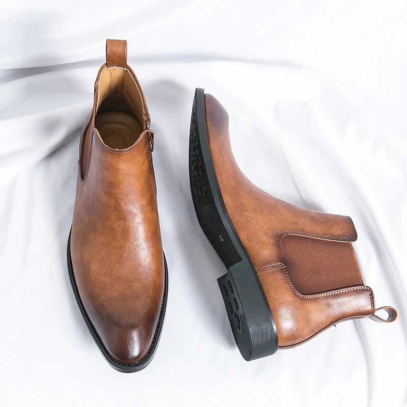 side zipper mens formal boots English high top leather ankle boots mens Chelsea boots casual dress shoes 241031