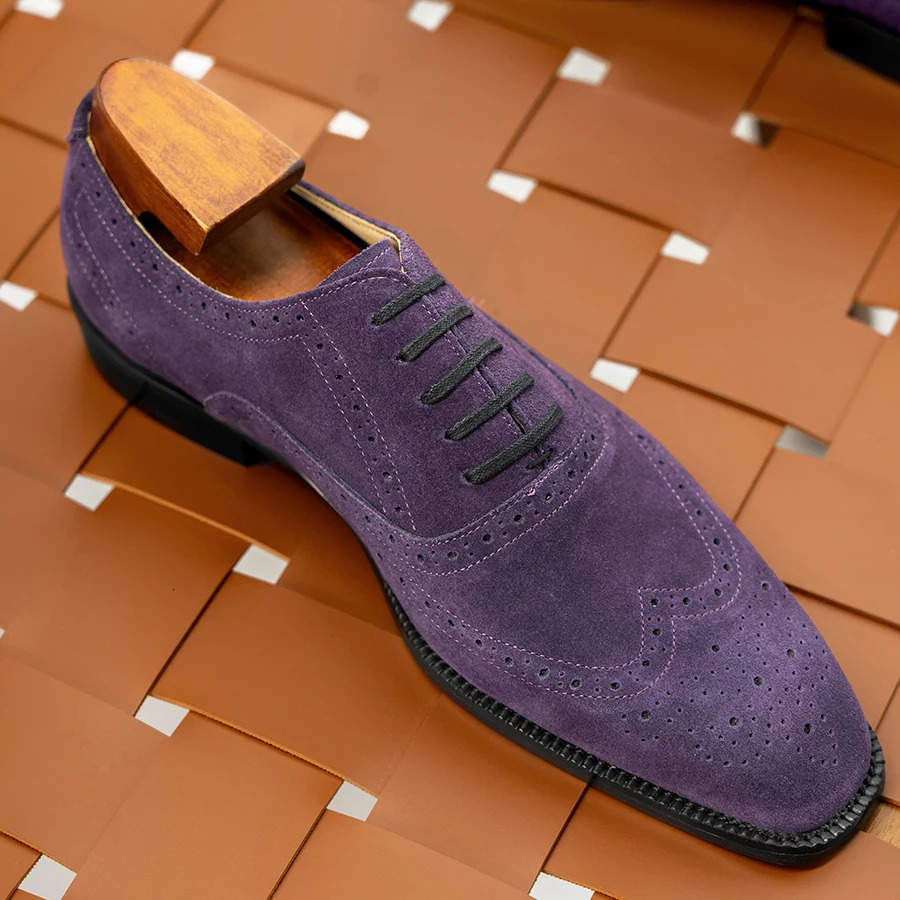 2025 Hanmce Mens Suede Oxford Wedding Party Shoes Brown Black Sliding Leather Casual Mens Handmade Shoes 241031