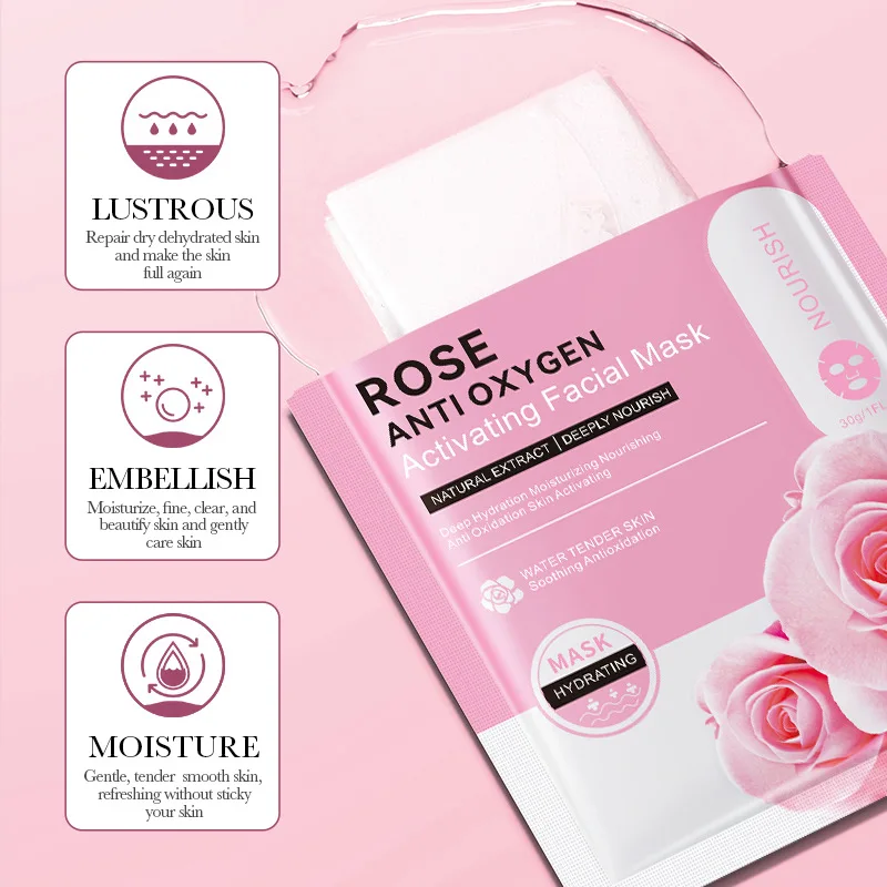 Flower 12Pc Extract Rose Face Mask Korean Whitening ddmysmile Sheet Mask Moisturizing Mask Nourishing Skincare Facial Korean Fresh Product Smile
