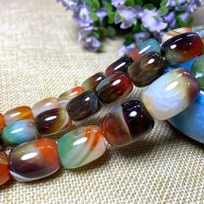 Wholesale 100% Natural Cylinder Peacock Agates Loose Stone Beads For Jewelry Making DIY Bracelet Necklace Accessories 15''