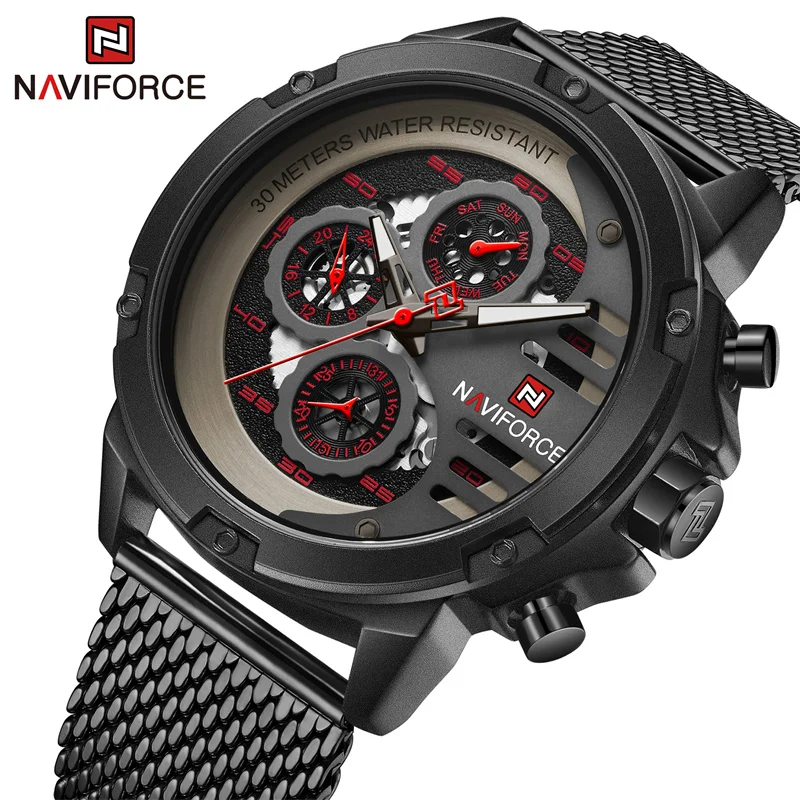 NAVIFORCE Sport Military Watches Mens Waterproof Steel Strap Mens Wrist Watch Casual Luminous Male Clock Relogios Masculino