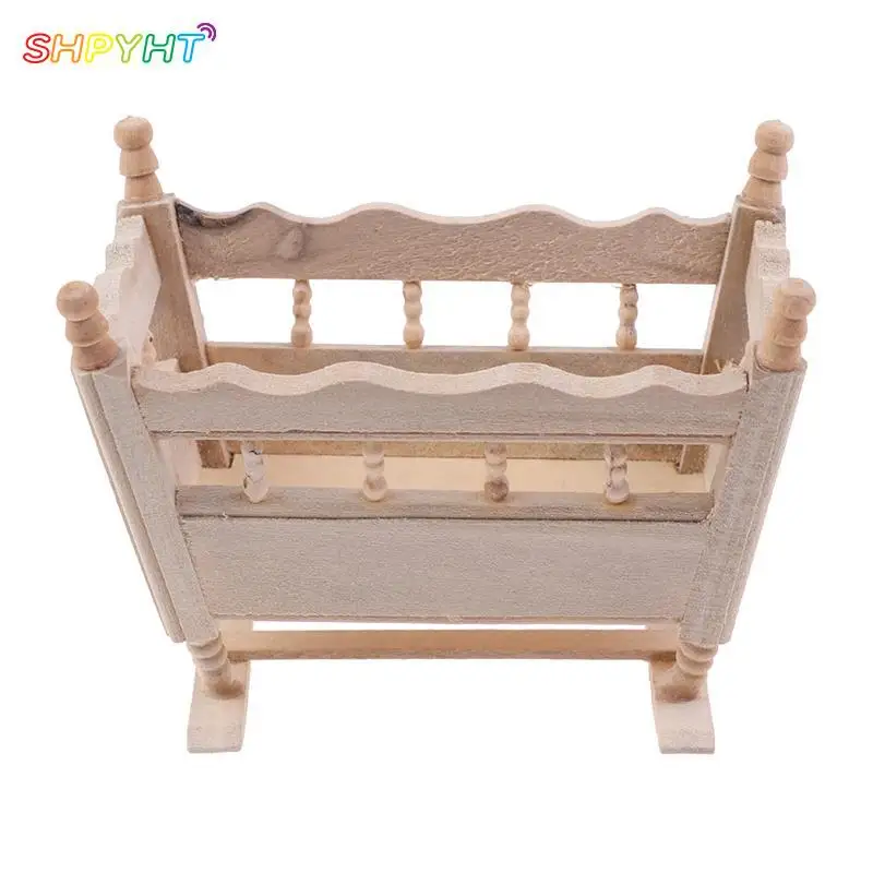 Dollhouse Miniature Wooden Nursery Cradle Baby Crib Cot Furniture Decorate Kids Doll House Accessory 5