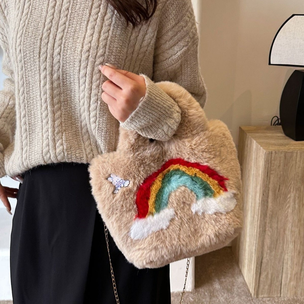 Niki Duncks Tote Bagbag Designer Fashion Classic 10a Top Woman Handbagevening Bags Winter New Cute Rainbow Plush Womens Handheld Large Capacity Chain 