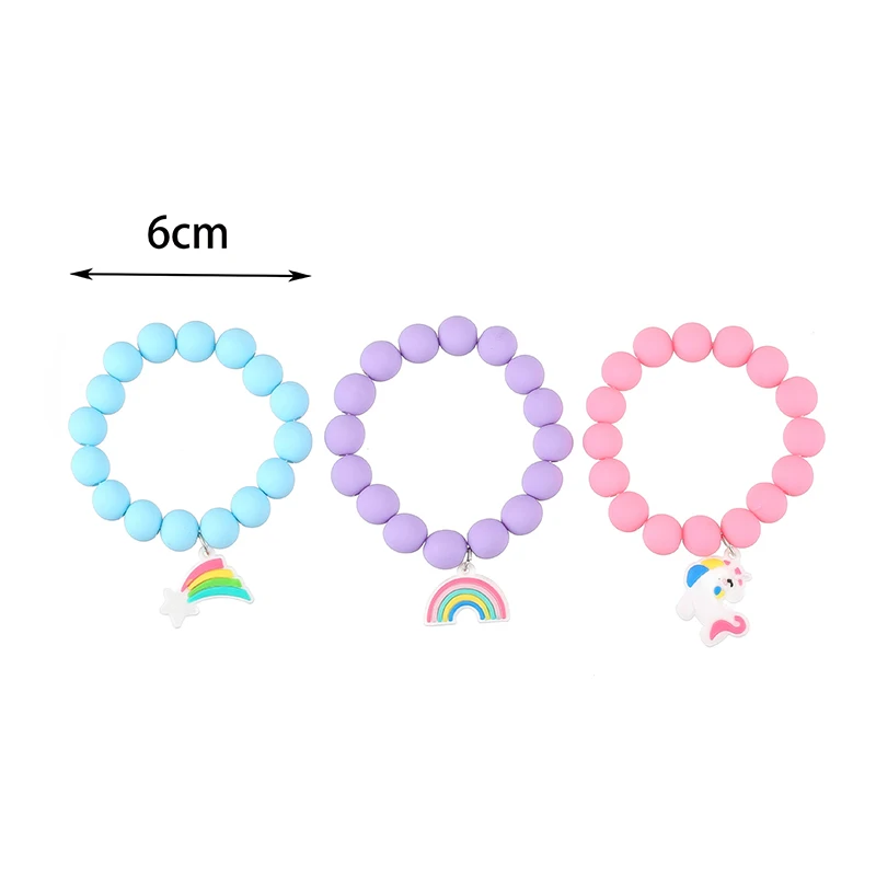 3Pcs/set Cute Kawaii Unicorn Rainbow Charm Stretch Candy Color Beads Bracelet For Teens Girls Bracelets Jewelry Gifts