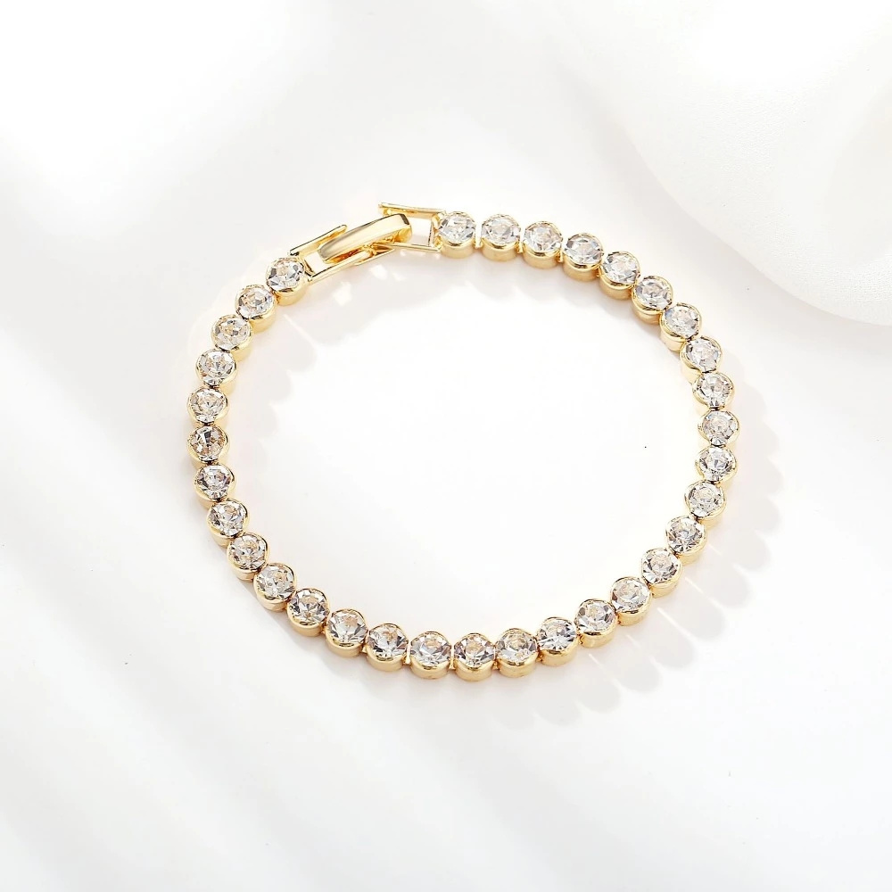 Luxury Crystal Tennis Bracelets For Women Wedding Gift Gold Silver Color Metal Roman Chain Bracelets Bangles Jewelry