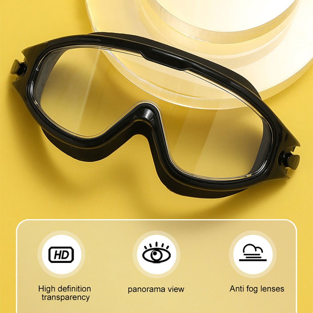 Large Frame Swimming Goggles for Adults with Earplugs Swim Glasses Men Women Professional HD Anti-fog Goggles Silicone Eyewear
