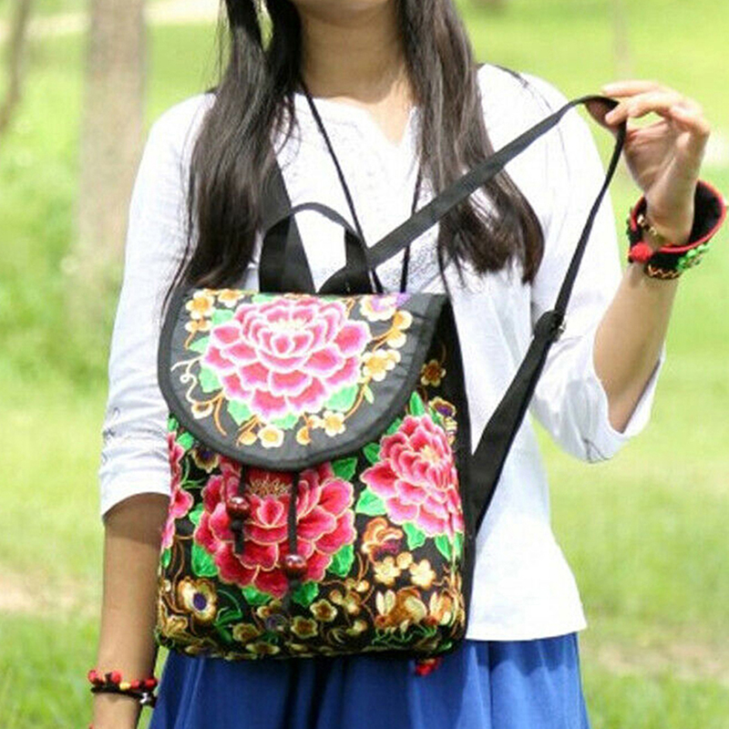 Women's Embroidered Summer Shoulder Gift Floral Backpack Rucksack Bohemian Travel embroidered