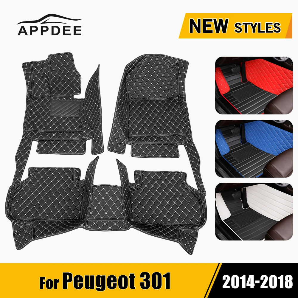 Car Floor Mats For Peugeot 301 2014 2015 2016 2017 2018 Custom Auto Foot Pads Automobile Carpet Cover Interior Accessories