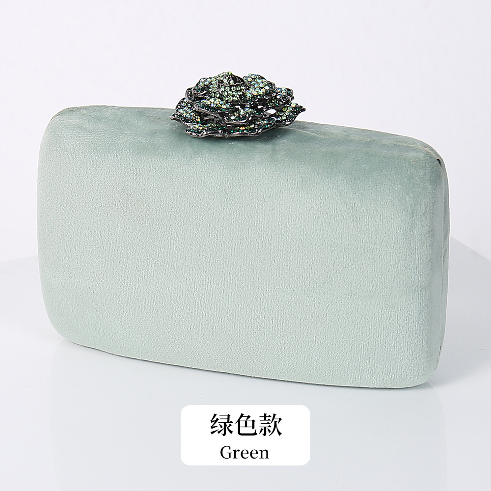 New Winter Velvet Clutch Bag Diamond Flower Lock Elegant Evening Bag Luxury Designer Purse Wedding Chain Clutch