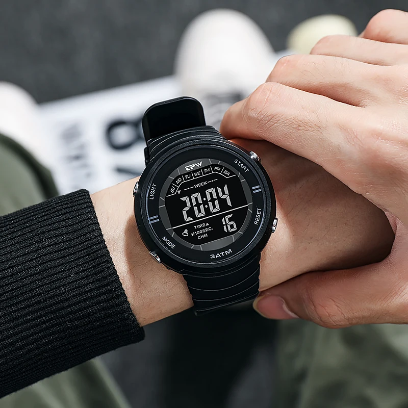 Shock Resistant Negative Display Digital Watches 3ATM Water Resist