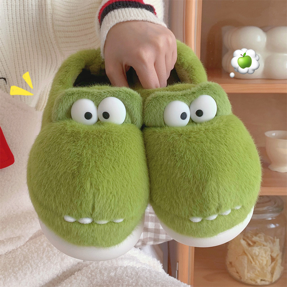 Slipper Fluffy slipper lady plush cartoon crocodile winter sweet home fashion girl home casual fashion platform shoes indoor cotton slippers