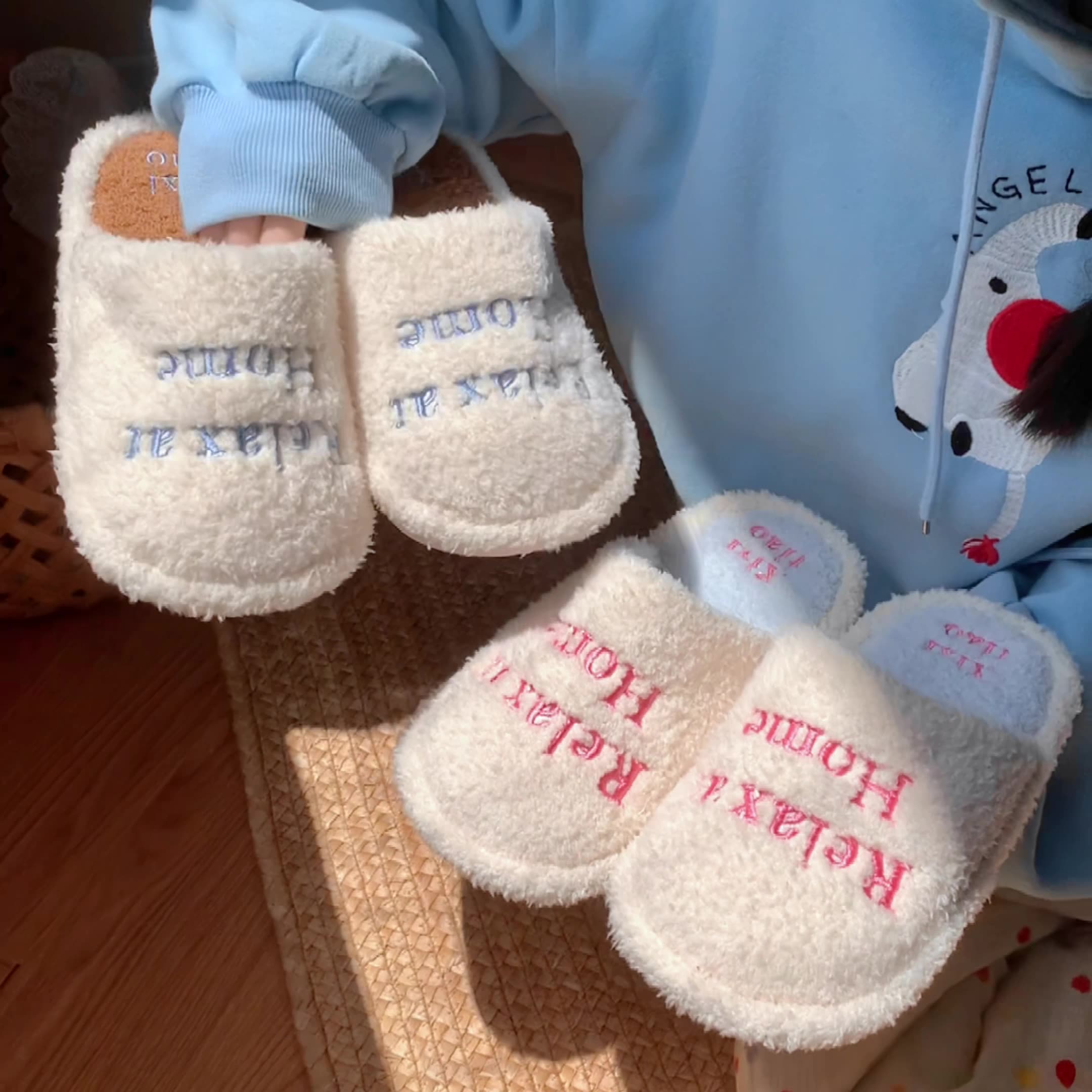Simple creative letters Flat cotton slippers for Women Girls Ladies Fall/Winter Warm fur slide Furry plush mule Luxury women's shoes Flat slipper
