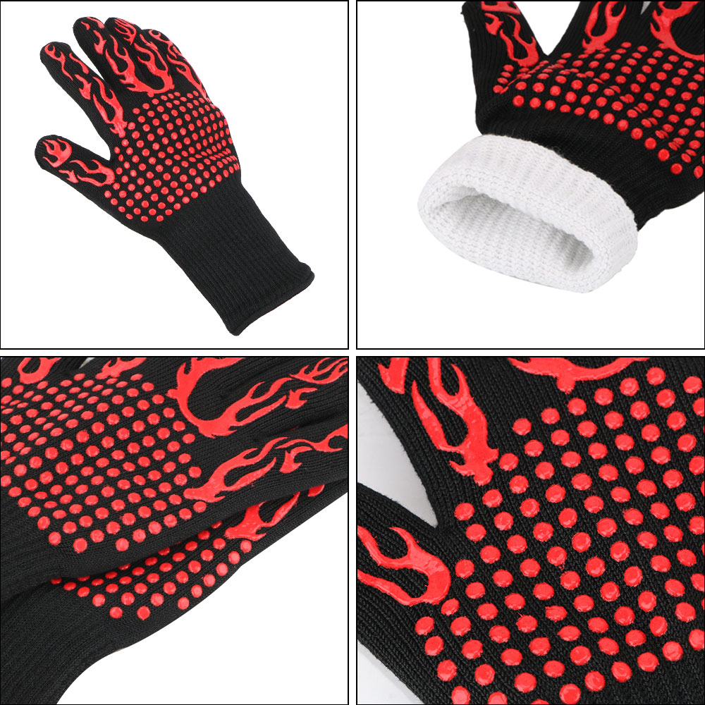Fireproof Mitts Flame Retardant 300-500 Centigrade Microwave Oven Extreme Heat Resistant Non-slip BBQ Fire Gloves
