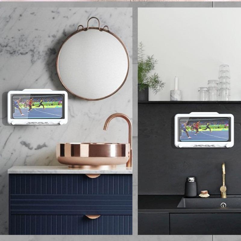 Waterproof Bathroom Mobile Phone Box Wall Mount Phone Holder Touch Screen Shower Phone Holder Self-Adhesive Shower Accessories