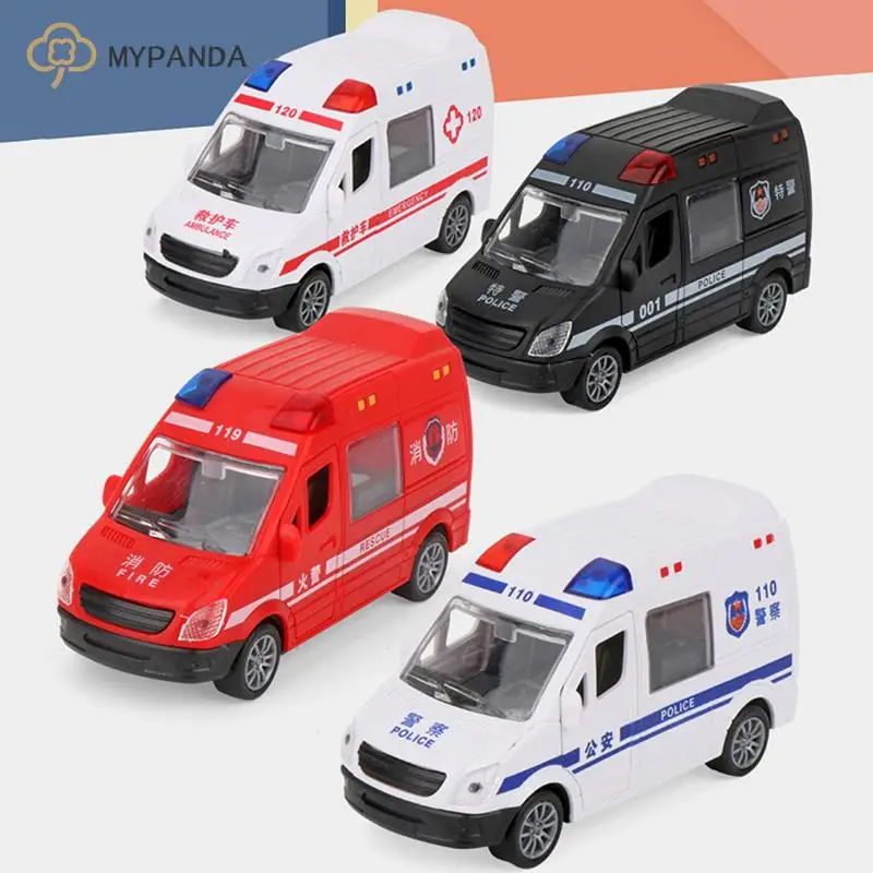 1:32 Hospital Rescue Ambulance Police Metal Cars Model Pull Back Sound And Light Alloy Diecast Car Toys For Children Boys Gifts