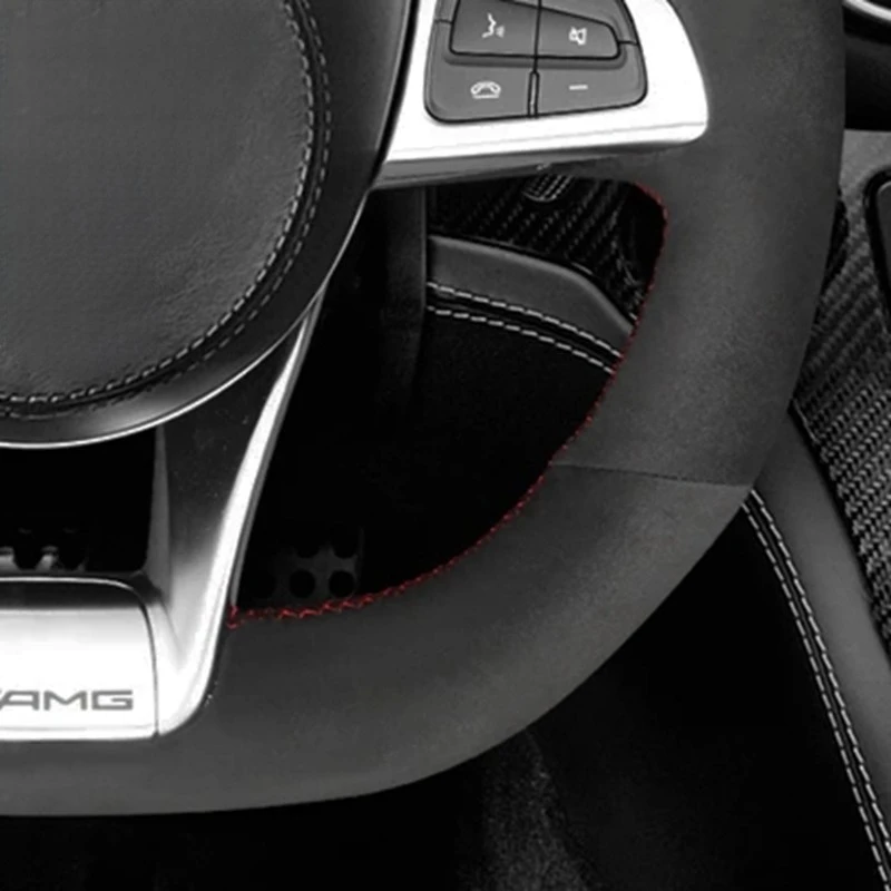 Anti-Slip Black Suede Car Steering Wheel Braid Cover For Mercedes-Benz A45 AMG W205 C43 C63S AMG CLA45 CLS63 AMG GLC 43 63 AMG