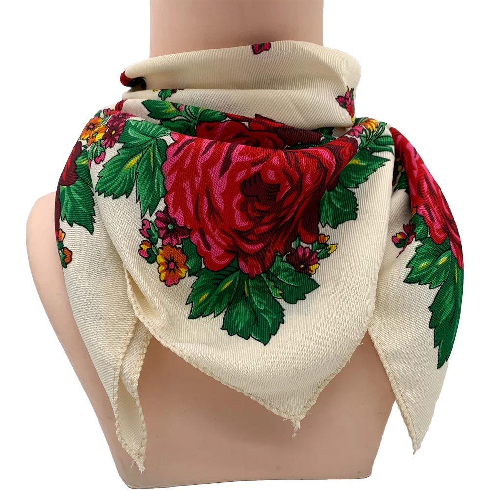 70*70cm Russian National Square Scarf Women Floral Print Bandana Headband Scarves Babushka Handkerchief Female Head Wraps