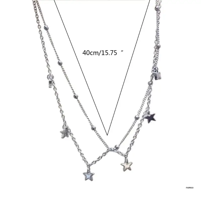 Star-Shaped Beads Link Chain Necklace Fashionable Neck Jewelry Y2K Necklace