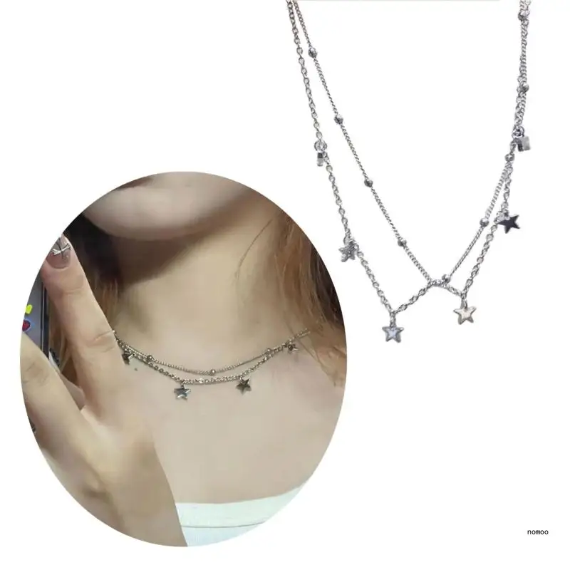 Star-Shaped Beads Link Chain Necklace Fashionable Neck Jewelry Y2K Necklace