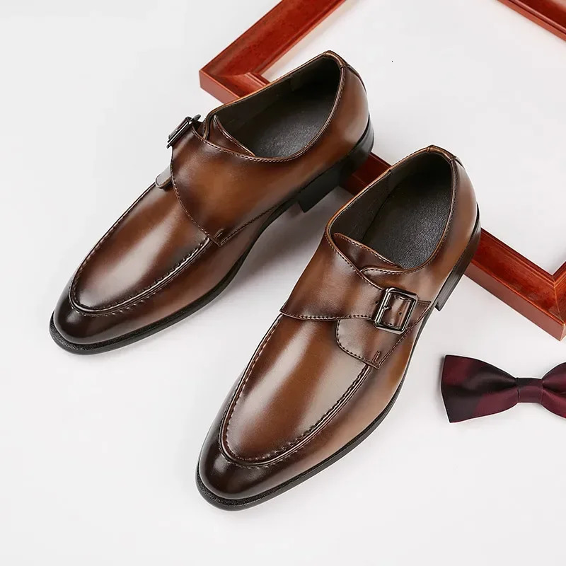 Fashionable classic business single button shoes for mens s formal dresses leather shoes for mens monks with shoes 241031