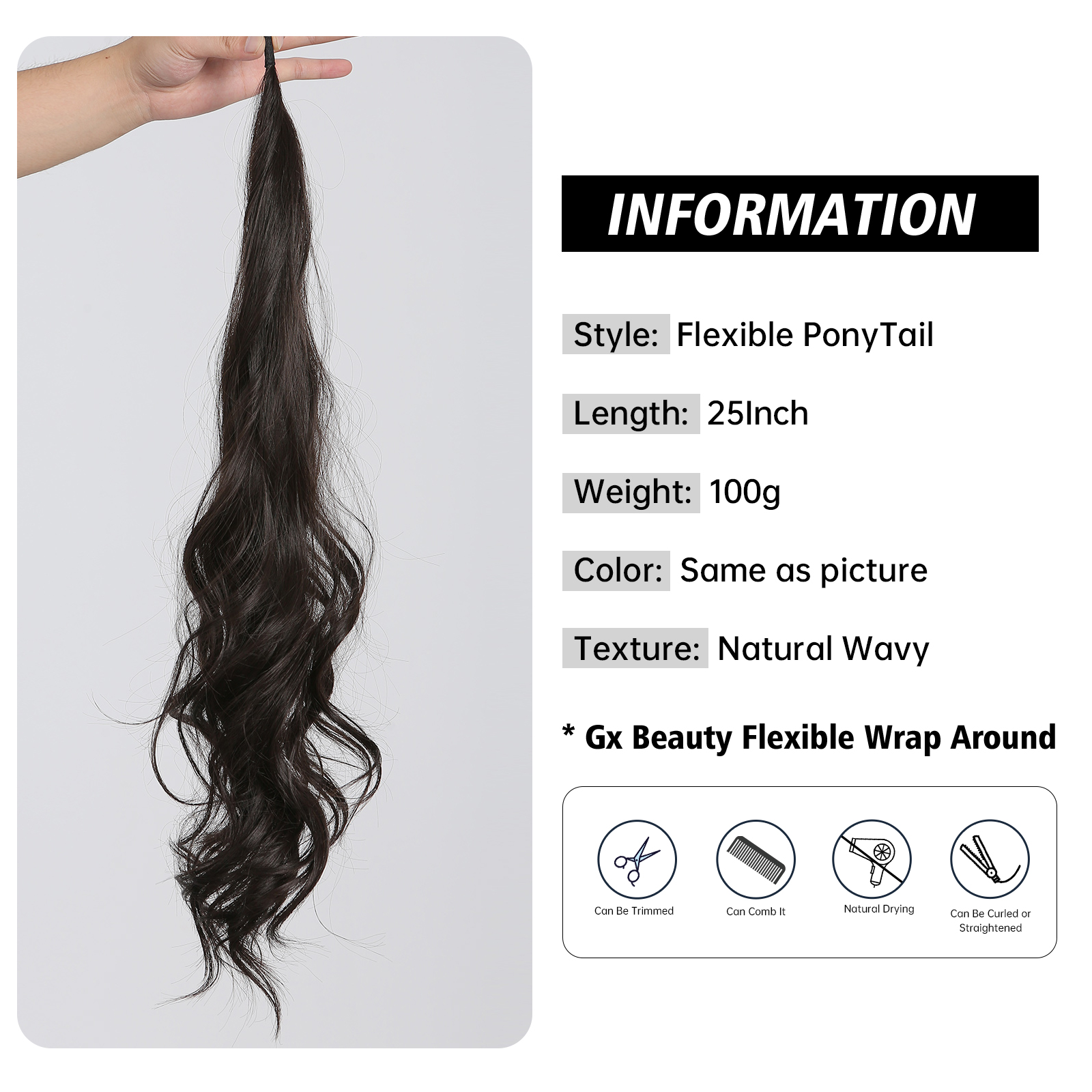 HAIRCUBE Synthetic Long Flexible Wrap Around Ponytail Hair Extensions for Women Black Natural Wavy Pony Tail Hairpiece Daily Use 83417 5 80939