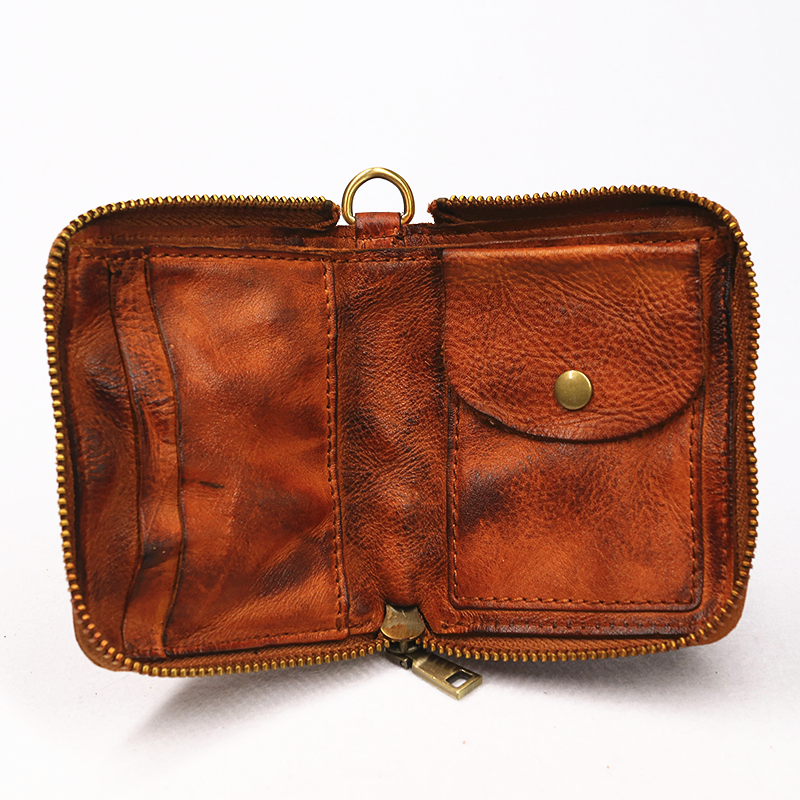 Genuine Leather Wallet For Women Men Vintage Handmade Short Small Bifold Zipper Men's Purse Credit Card Holder With Coin Pocket