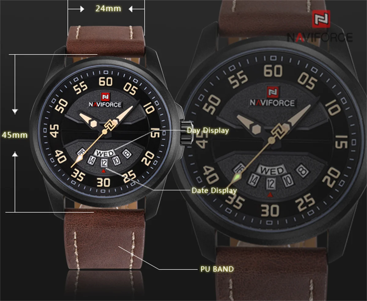 NAVIFORCE Men Sports Watches Men's Quartz Date Clock Man Leather Strap Military Waterproof Wrist watch relogio masculino