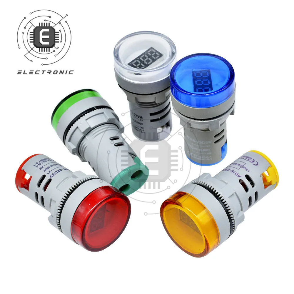 DIY Mini Digital Voltmeter 22mm Round AC 60-500V Volt Voltage Tester Meter Monitor Power LED Indicator Pilot Lamp Light Display