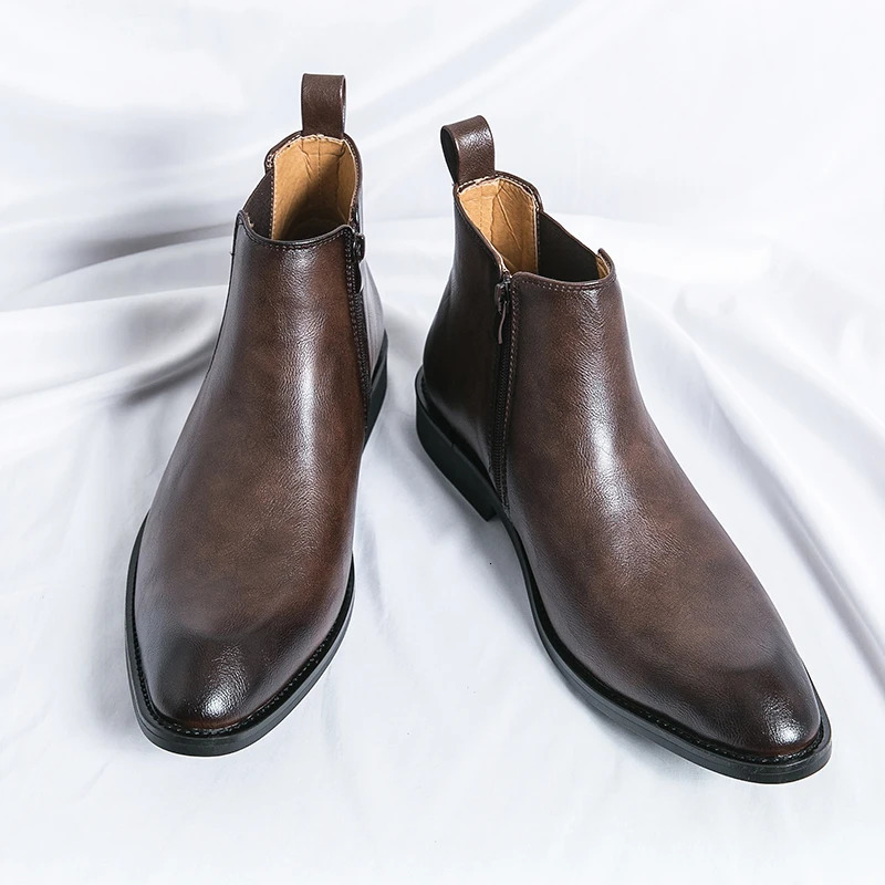 side zipper mens formal boots English high top leather ankle boots mens Chelsea boots casual dress shoes 241031