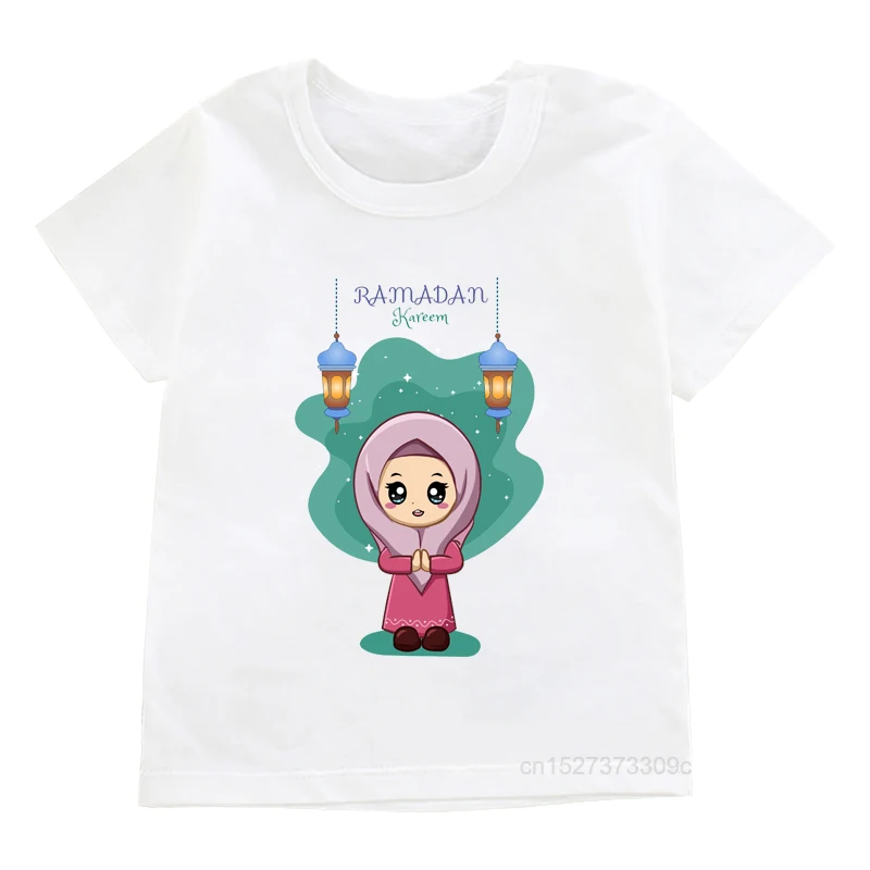 Boy/Girl Happy Ramadan Print Clothes Child T-shirt Eid Mubarak Kid Shirt Short Sleeve Toddler Islamic Muslim Holiday Gift Tees