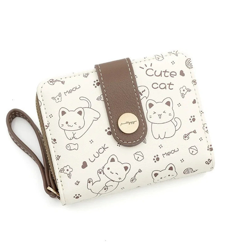 Korean Style Cute Cat Girls Wallet Short Student Card Holder Money Bag Zipper Wallets for Women Cartera 241029