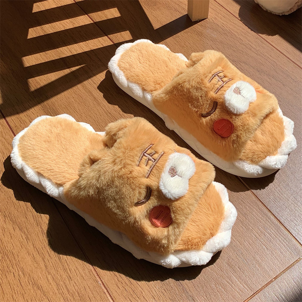 Slipper Fluffy slipper lady plush cute wind tiger winter sweet home fashion girl home casual fashion platform shoes indoor cotton slippers