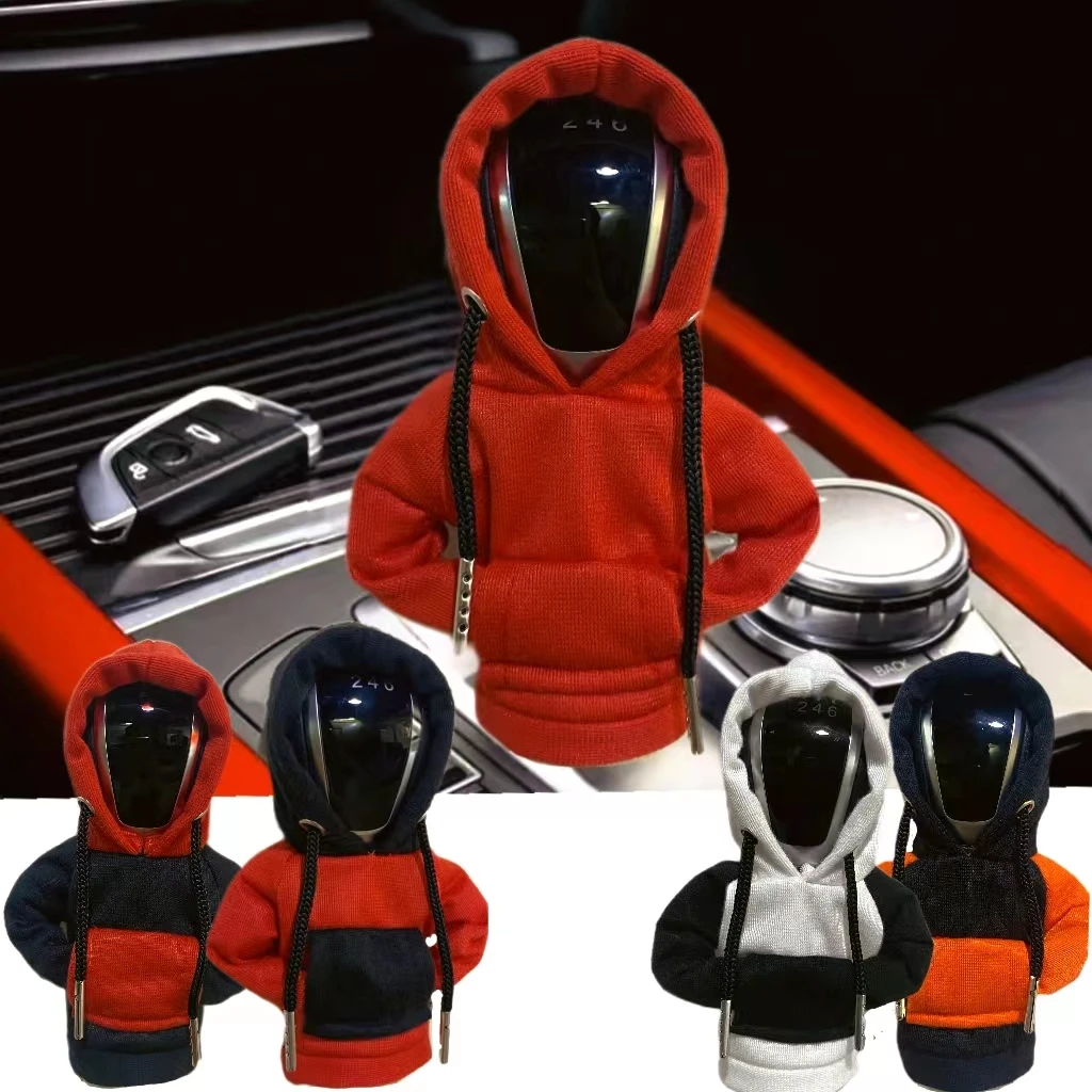 Sweatshirt Car Gear Box Lever change knob Hoodie Car Gear Shift Cover Car Decorations Mini Hoodie for Car Shifter Red Black