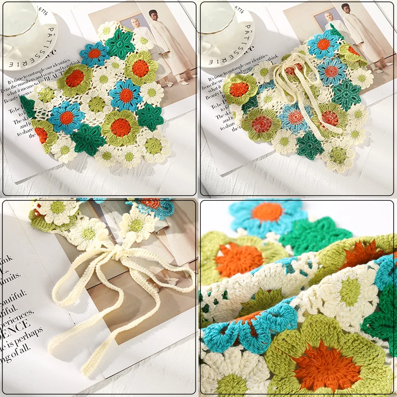 Crochet Flower Hair Scarf Headband Bandana Hairband for Women Daisy Knitting Triangle Scarf Turban Headbands Hair Accessories