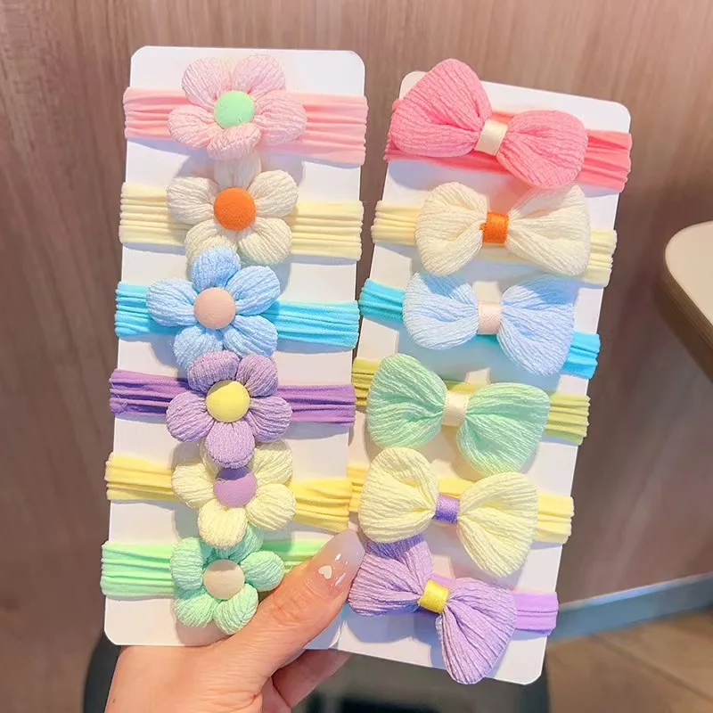 6Pcs/Set Children's Headbands Flower Hair Ring Sweet and Cute Ponytail Hair Ring Little Girl Braided Towel Ring Hair Accessories