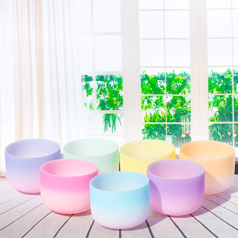 Candy color 1PC 8" Note C/D/E/F/G/A/B Chakra Frosted Quartz Crystal Singing Bowl Free cloth ring and Mallet