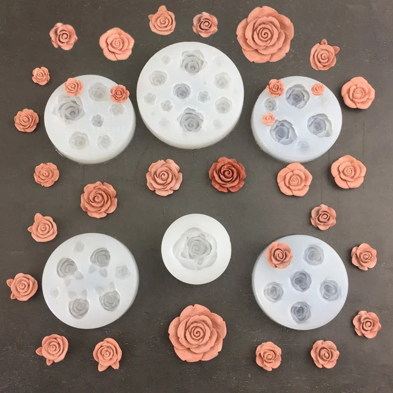 Mini Rose Flower Silicone Mold with Leaf Clay Plaster Mold Candy Chocolate Fondant Cake Decor Wedding Cupcake Topper Baking Mold