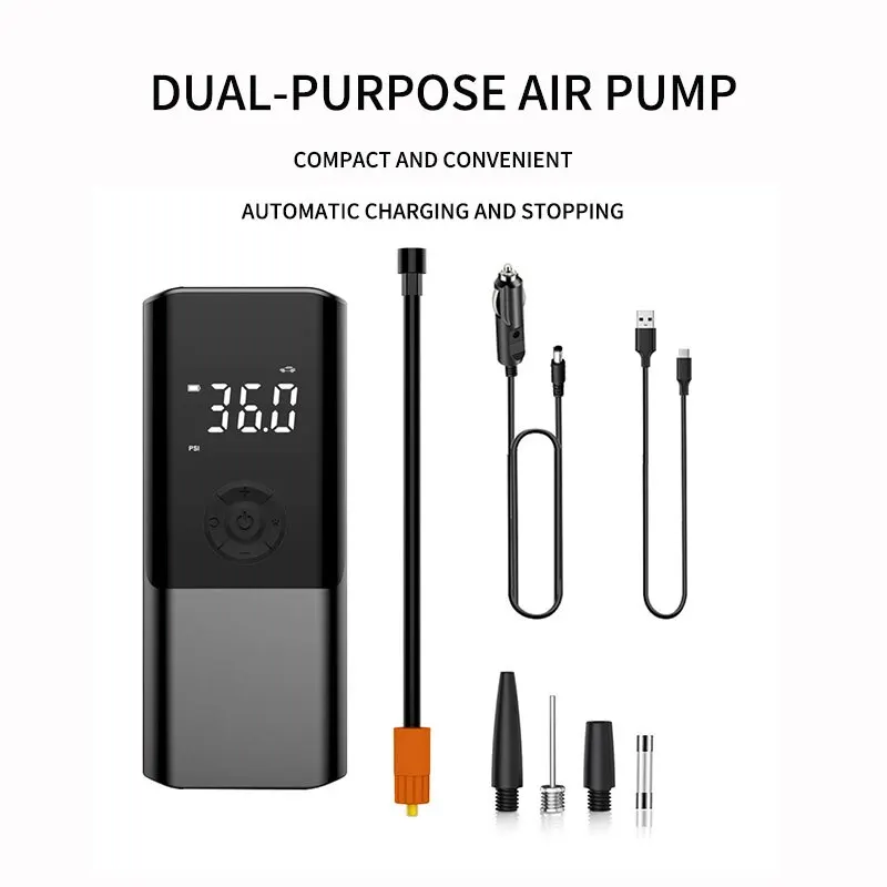 1 Set Air Pump Portable New Mini Self Propelled Electric Tire Pump Handheld Dual Purpose Car Air Pump Large Capacity Bat