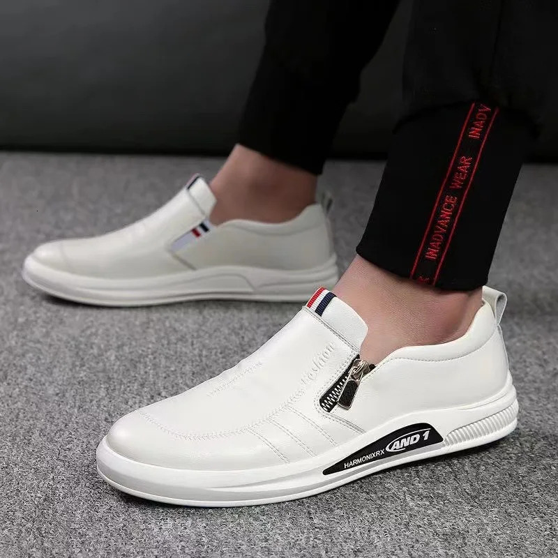 Casual Leather Shoes for Men Trend Brand Loafers Autumn ZIP Flat Man's Sneakes Business Comfortable Moccasins Tenis Masculino 22271