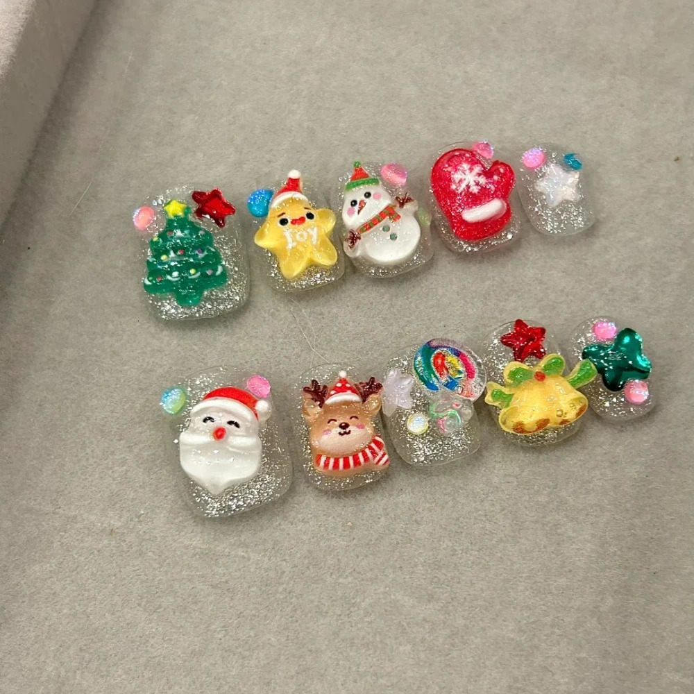 10 handmade pressed nails Christmas cute gingerbread mens short square fake nails womens gift n art 241031