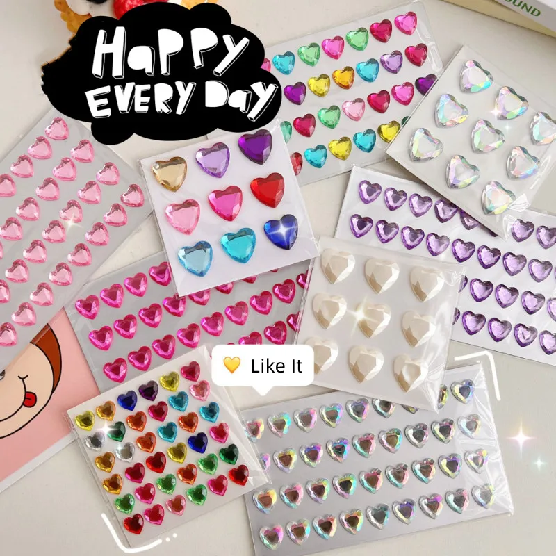 new Heart Sticker Lovely 3D Stereoscopic Crystal Heart Shining Sticker for DIY Decorative Scrapbook Journal 2025 Student Supplies Sticker