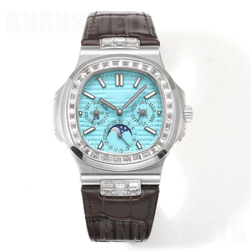 5740 High-quality Luxury Mens Watch Tiffane Blue Dial with Diamond Bezel in Steel Sapphire Mirror Waterproof automatic Watch