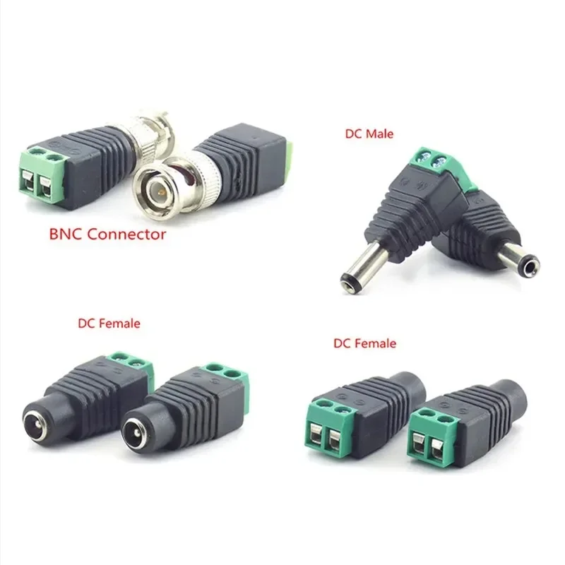 10pcs 12V DC Male DC Female Plug BNC Connector Plug CCTV DC Power Cable 2.1 x 5.5mm Male BNC Adapter for Led Strip Light