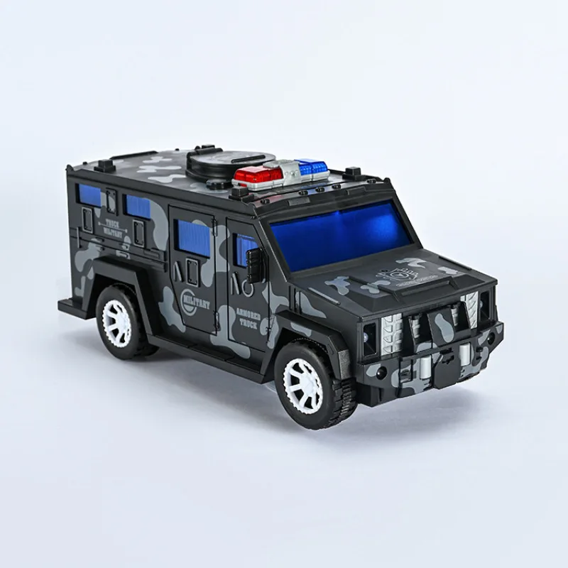 Camouflage Double Color Light Transport Money Police Van Universal Form Can Be Used as a Piggy Bank Creative Electric Toy Car